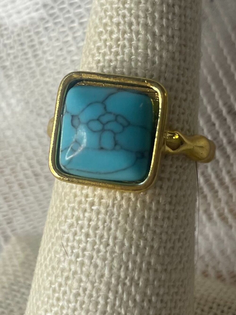 Gold Tone Square Turquoise Statement Ring